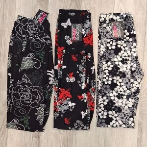 Floral Print Women's Leggings - Black, Red, White